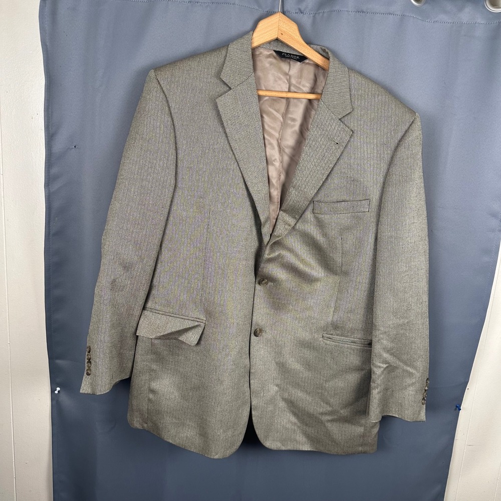 Jos. A. Bank Signature Collection 46R Blazer Tan Grey Herringbone Sport Coat - Picture 2 of 12